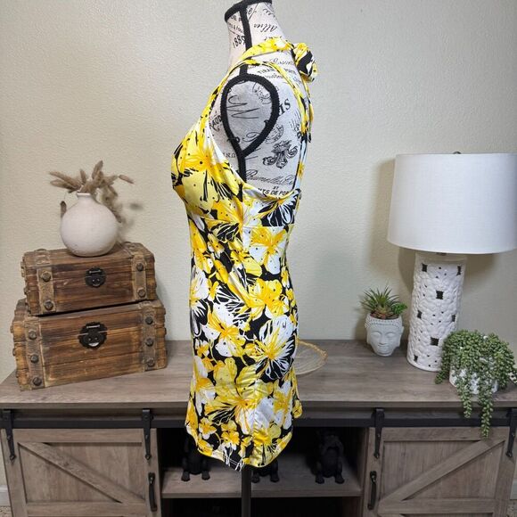 Vintage Y2k Cache Floral Yellow Halter Top Size L Rhinestones Bright Summer - Picture 6 of 10